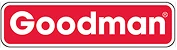 The image shows the Goodman logo with white text on a red rectangular background outlined in white and black.