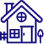 Icon of a house with a medical cross, a hospital bed, and a heart rate line, representing home healthcare or medical services at home.