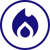 A blue flame icon inside a white circle with a blue border, symbolizing gas or fire.