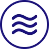 A blue circle with three horizontal wavy lines inside, centered on a white background, representing the concept of air or wind.