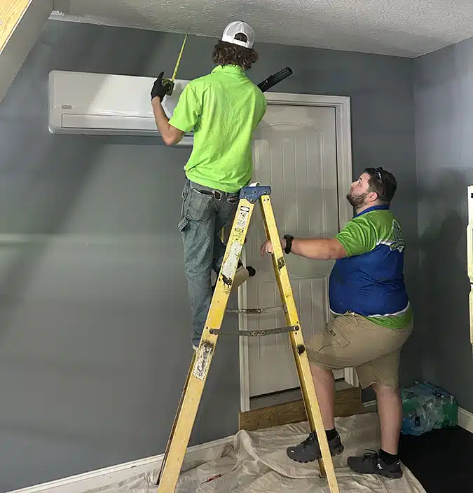 Top Notch Techs installing ductless mini split in residential home in Bowling Green, KY.
